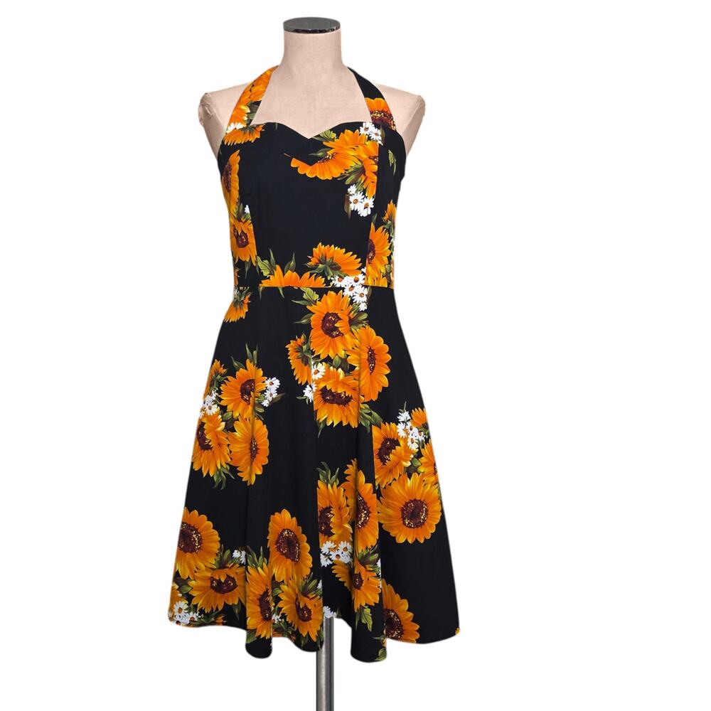 TOPDRESS Retro Pin Up Halter Sunflower Print Dress  L XL